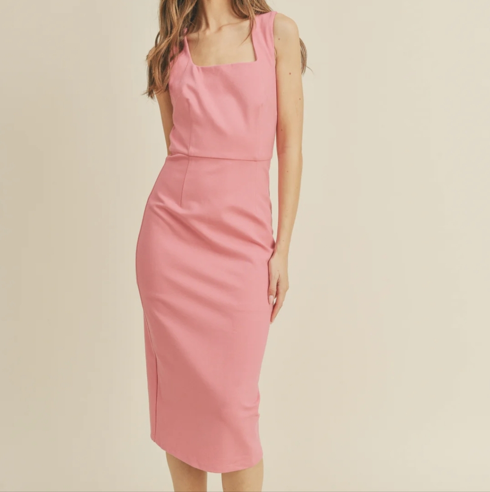 Mable Pink Midi Sheath Dress with Bow Back - Picture 2 of 8